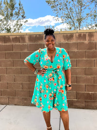 Plus Size Floral A Line Flare Dress With Belt - Fabulously Dressed Boutique