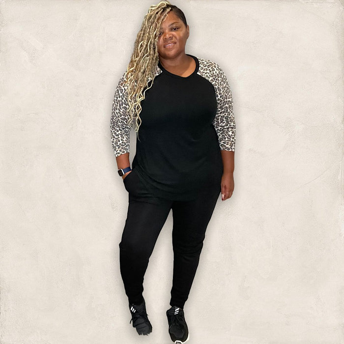 Plus Size Leopard Long Sleeve T-Shirt - Fabulously Dressed Boutique