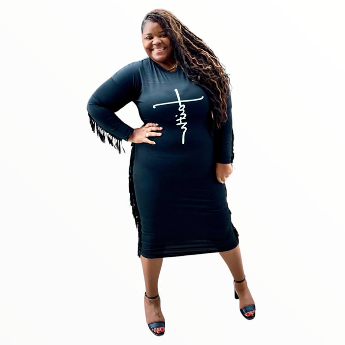 Plus Size Little Black Fringe Dress - Fabulously Dressed Boutique