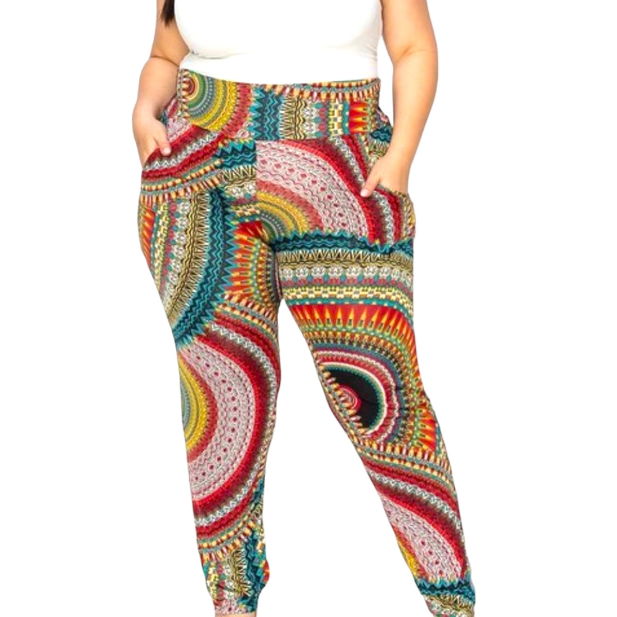 Plus Size Multi Print Pants With Pockets - Fabulously Dressed Boutique