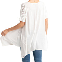 Plus Size Short Sleeve Oatmeal Trapeze Hemline Tunic Top - Fabulously Dressed Boutique