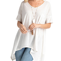 Plus Size Short Sleeve Oatmeal Trapeze Hemline Tunic Top - Fabulously Dressed Boutique