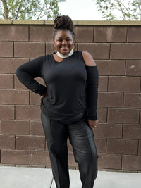 Plus Size Silver Trim Mockneck Top - Fabulously Dressed Boutique