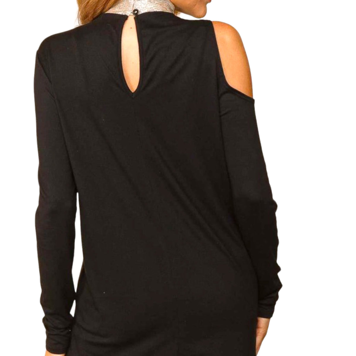 Plus Size Silver Trim Mockneck Top - Fabulously Dressed Boutique