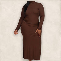 Plus Size Turtle Neck High Slit Maxi Dress - Fabulously Dressed Boutique