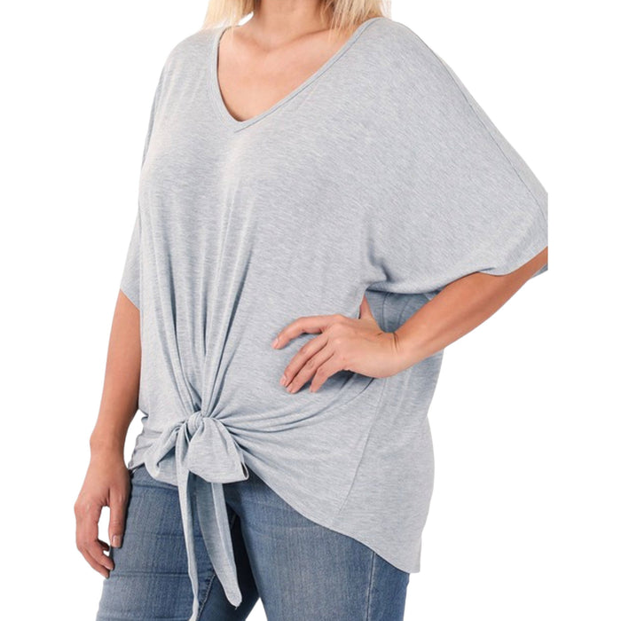 Plus Size V Neck Tie Front Blouse - Fabulously Dressed Boutique