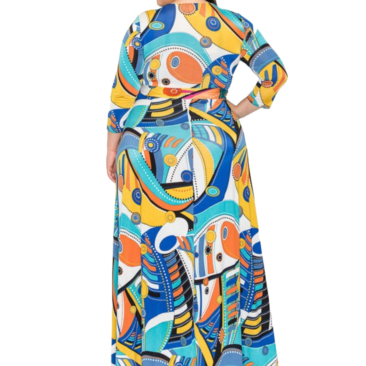Plus Size Vibrant Geometric Faux Wrap Maxi Dress - Fabulously Dressed Boutique