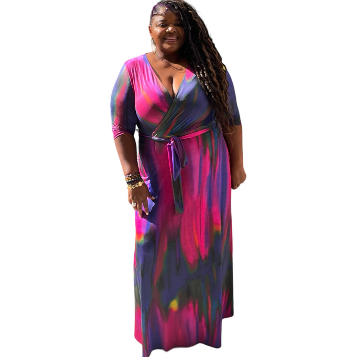 Plus Size Vibrant Purple Faux Wrap Maxi Dress - Fabulously Dressed Boutique