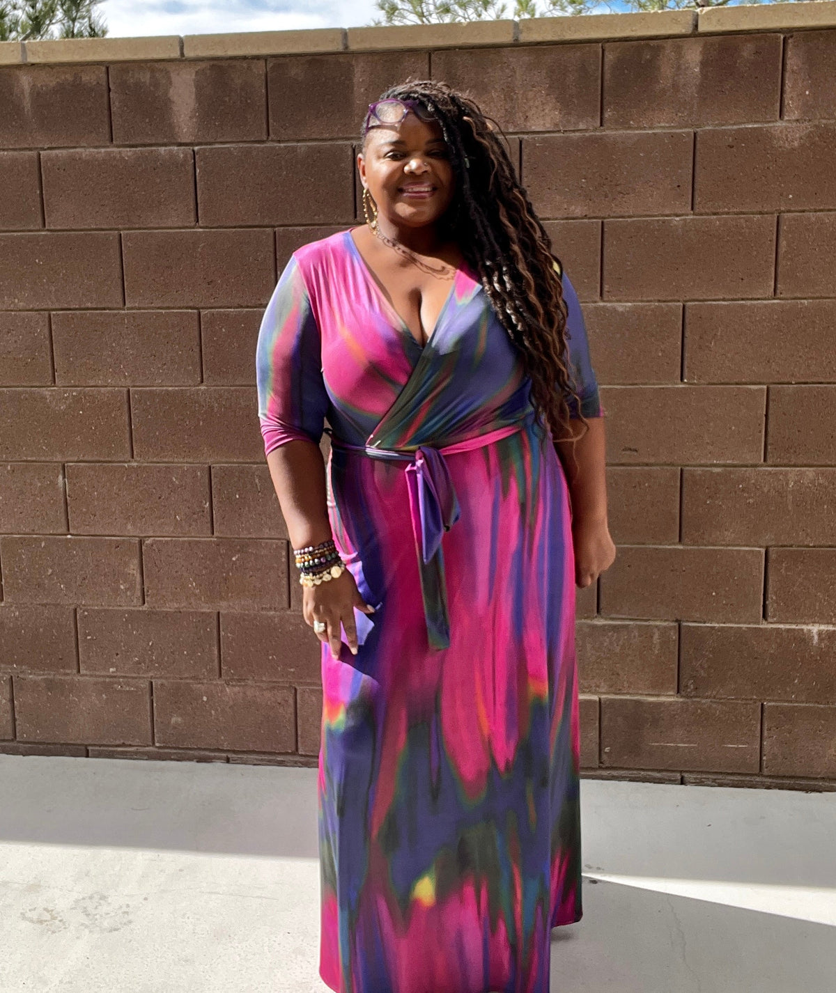 Plus Size Vibrant Purple Faux Wrap Maxi Dress - Fabulously Dressed Boutique