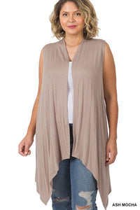 Plus Sleeveless Draped Open Front Cardigan - Fabulously Dressed Boutique
