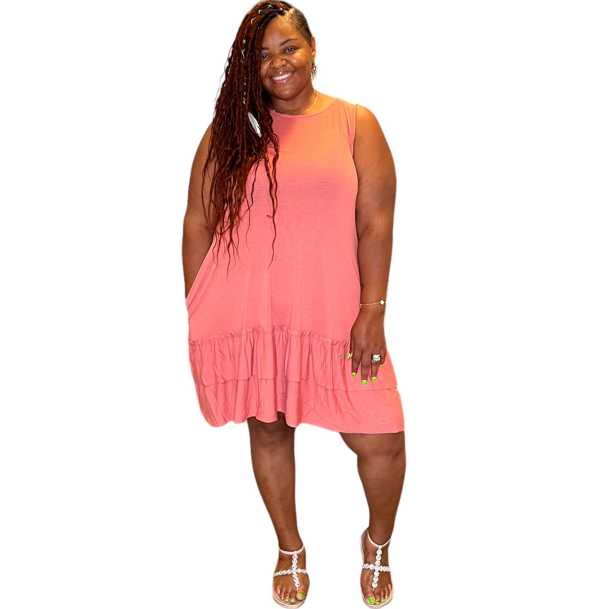 Plus Sleeveless Ruffled Hem Dress - Fabulously Dressed Boutique