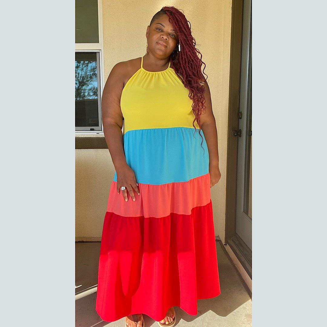 Rainbow Plus Size Tiered Maxi Dress - Fabulously Dressed Boutique