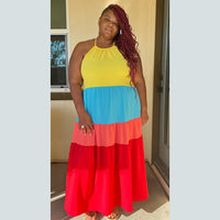 Rainbow Plus Size Tiered Maxi Dress - Fabulously Dressed Boutique