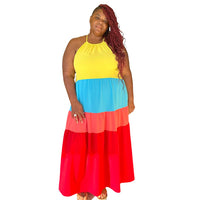 Rainbow Plus Size Tiered Maxi Dress - Fabulously Dressed Boutique