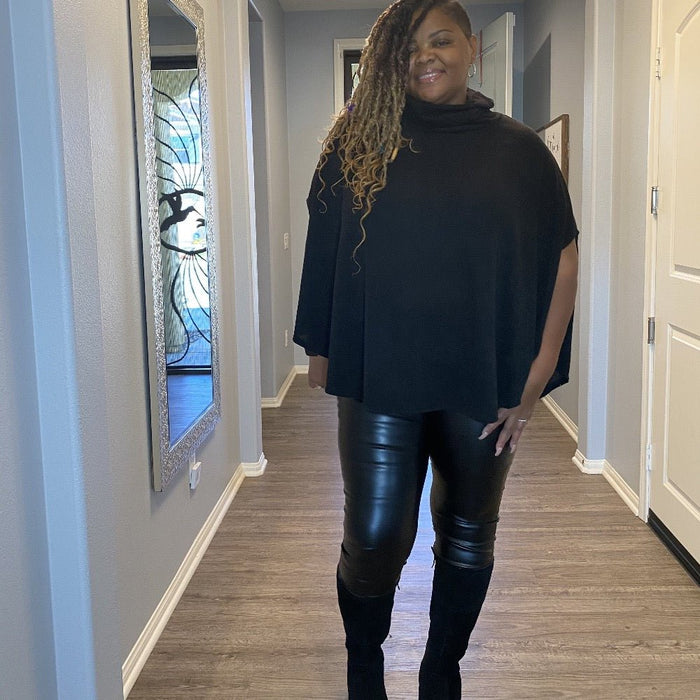 The Black Turtle Neck Cape - Black / 1X - Sweaters