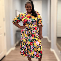 Women Plus Size Floral A Line Dress - Fabulously Dressed Boutique
