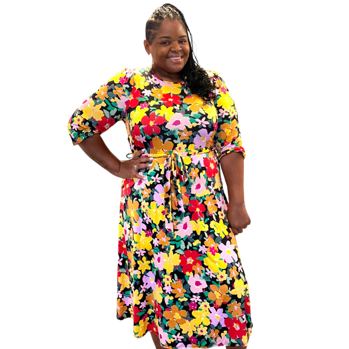 Women Plus Size Floral A Line Dress - Fabulously Dressed Boutique