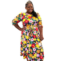Women Plus Size Floral A Line Dress - Fabulously Dressed Boutique