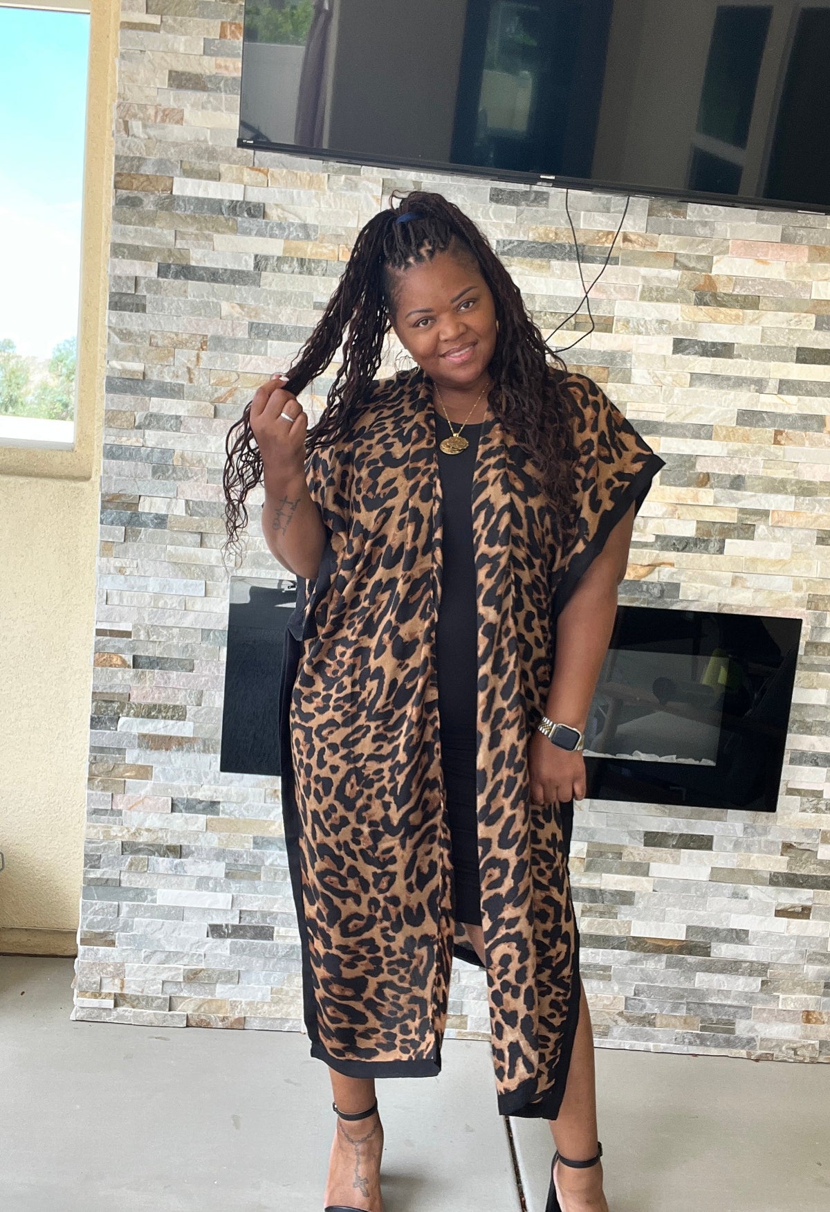 Women's One Size Long Open Front Leopard Print Kimono - Fabulously Dressed Boutique
