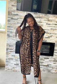 Women's One Size Long Open Front Leopard Print Kimono - Fabulously Dressed Boutique