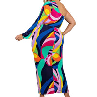 Women's Plus Multicolored One Shoulder Maxi Dress - Fabulously Dressed Boutique