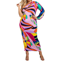 Women's Plus Multicolored One Shoulder Maxi Dress - Fabulously Dressed Boutique