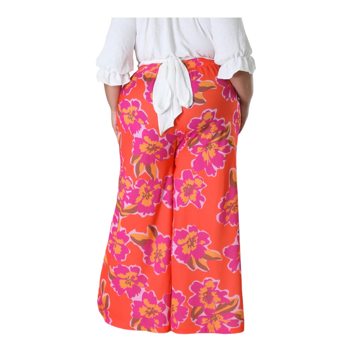 Women’s Plus Orange Floral Print Wide Leg Pants - Fabulously Dressed Boutique