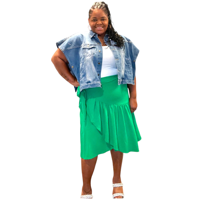 Women's Plus Size Airflow Midi Skirt With A Bow - Fabulously Dressed Boutique