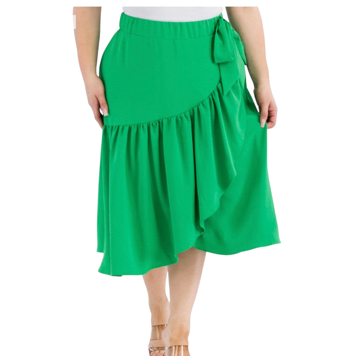 Women's Plus Size Airflow Midi Skirt With A Bow - Fabulously Dressed Boutique
