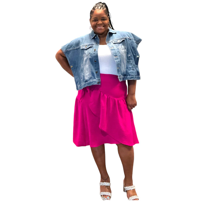 Women's Plus Size Airflow Midi Skirt With A Bow - Fabulously Dressed Boutique