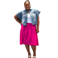 Women's Plus Size Airflow Midi Skirt With A Bow - Fabulously Dressed Boutique