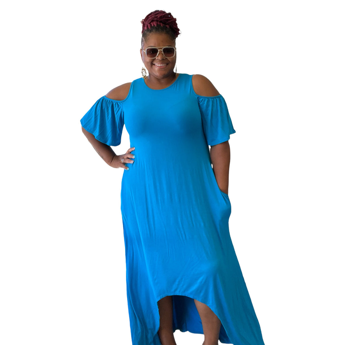 Plus Cold Shoulder Flare Maxi Dress - Fabulously Dressed Boutique