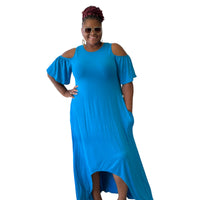 Plus Cold Shoulder Flare Maxi Dress - Fabulously Dressed Boutique