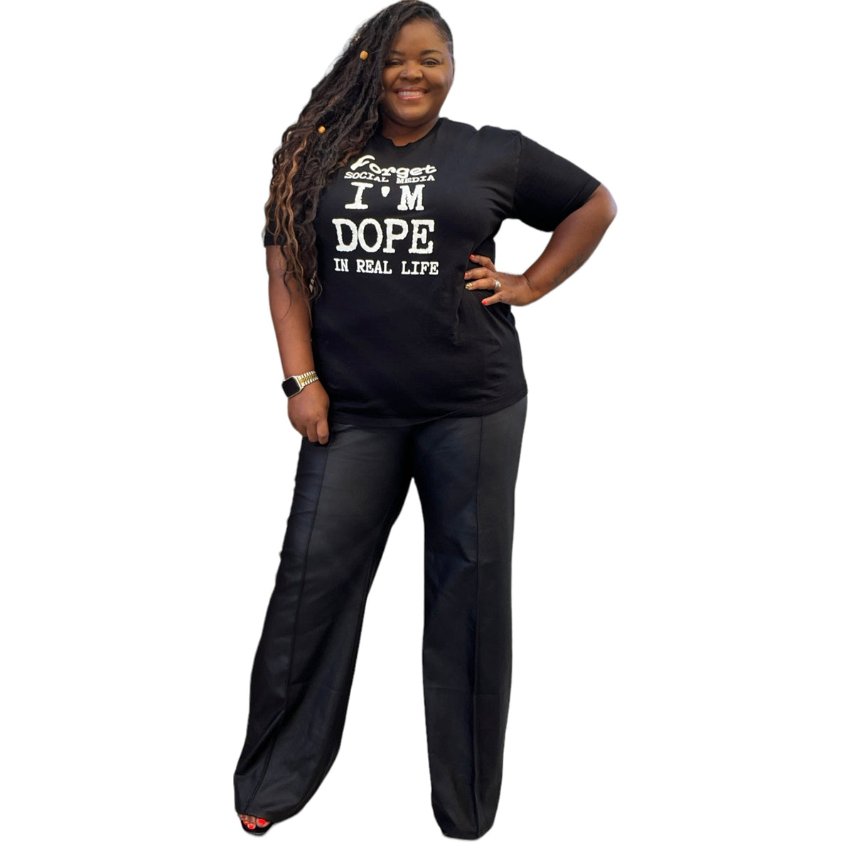 Plus Size Black Faux Leather Wide Leg Pants - Fabulously Dressed Boutique