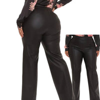 Plus Size Black Faux Leather Wide Leg Pants - Fabulously Dressed Boutique