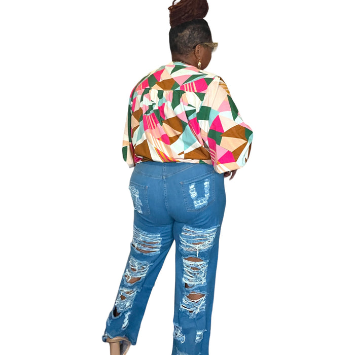 Women's Plus Size Distressed Flare Denim Pants - Fabulously Dressed Boutique