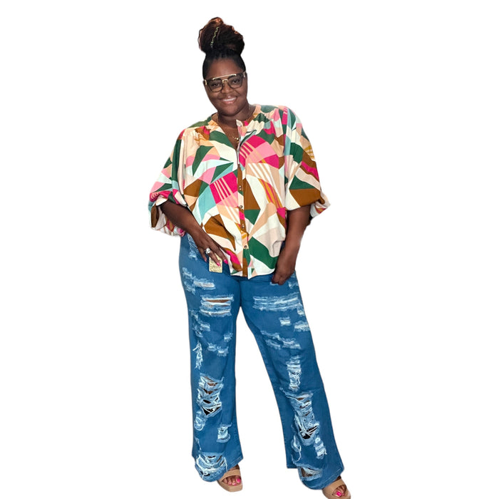 Women's Plus Size Distressed Flare Denim Pants - Fabulously Dressed Boutique