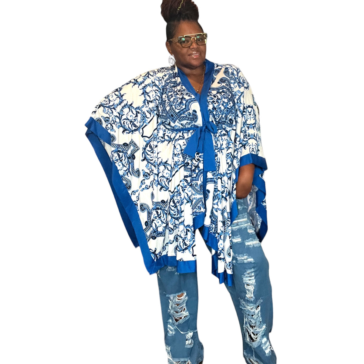 Women's Plus Size Distressed Flare Denim Pants - Fabulously Dressed Boutique
