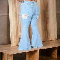 Women's Plus Size Distressed Flare Denim Pants - Fabulously Dressed Boutique