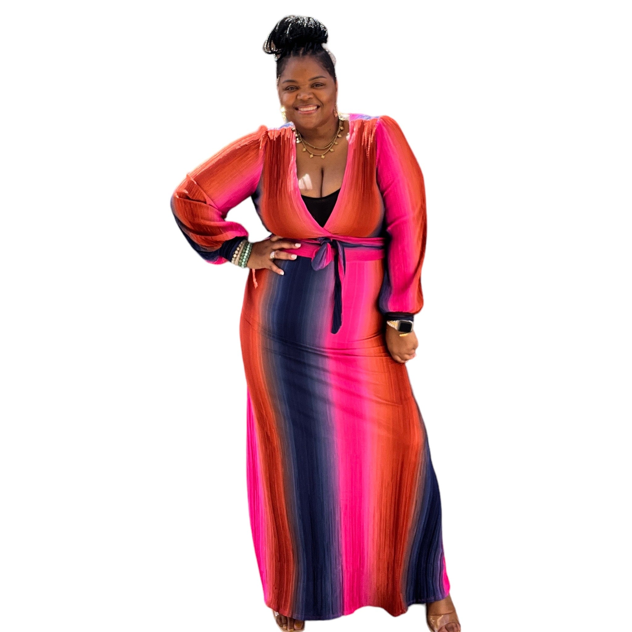 Women s Plus Size Gradient Stripe 2 Piece Maxi Skirt Set