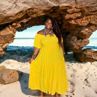 Women's Plus Size Off The Shoulder Tiered Flare Dress - Fabulously Dressed Boutique