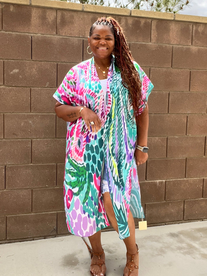 Women's Tropical Print Lightweight Kimono - Fabulously Dressed Boutique