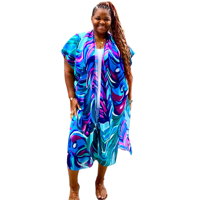 Women's Vibrant Shades of Purple and Blue Kimono - Fabulously Dressed Boutique