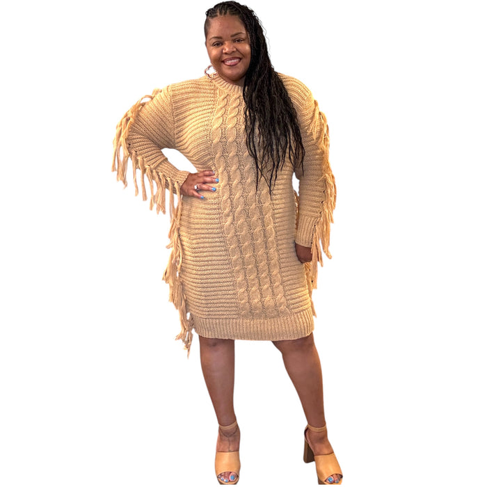 Women’s Perfect Camel Fringe Dress - Fabulously Dressed Boutique 