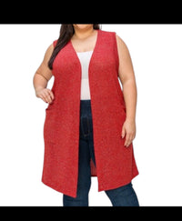 Plus Size Solid With Sparkles Color Vest With Side Pockets (extended sizes)
