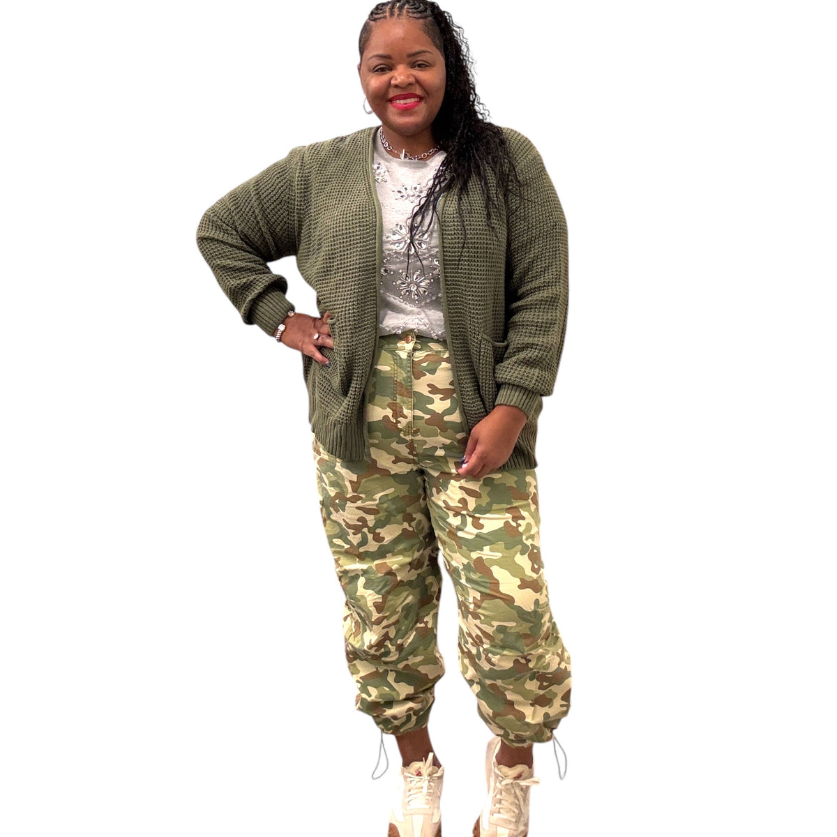 Women's Plus Size Camouflage Green Pants - Fabulously Dressed Boutique 