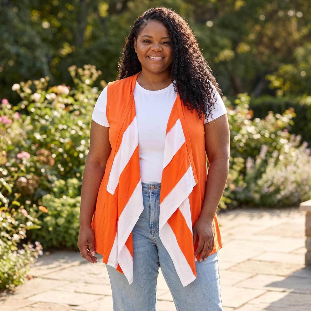 Women's Spicy Orange Color Block Drape Vest