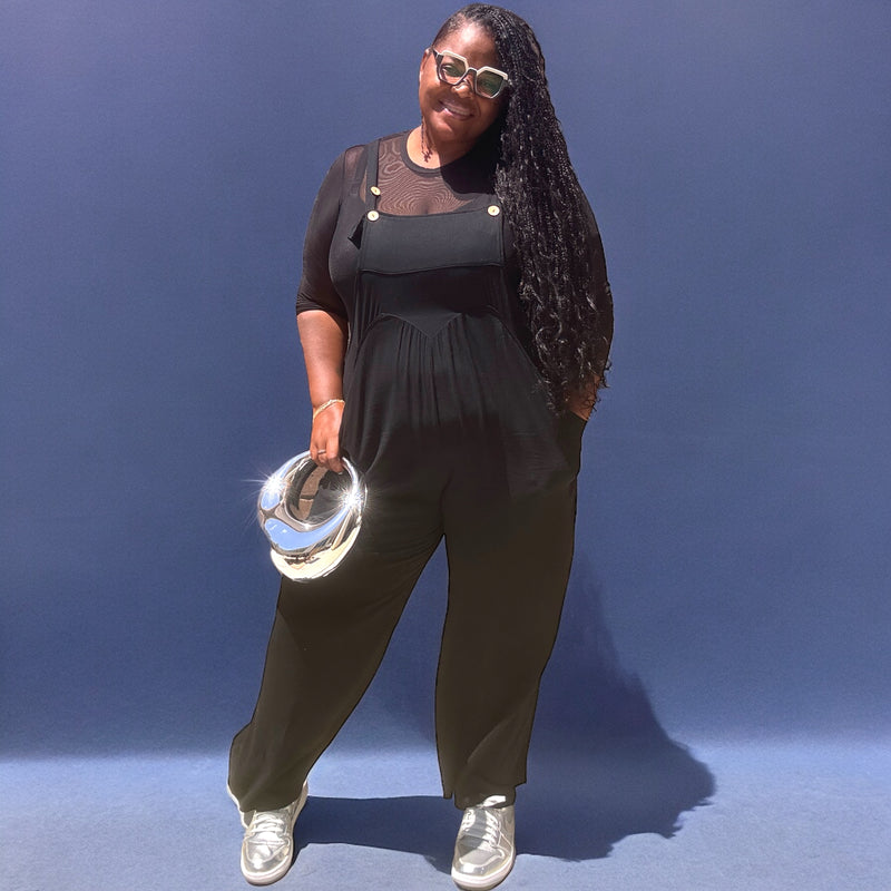 Plus Size Lazy Day Overalls In Black - Fabulously Dressed Boutique 