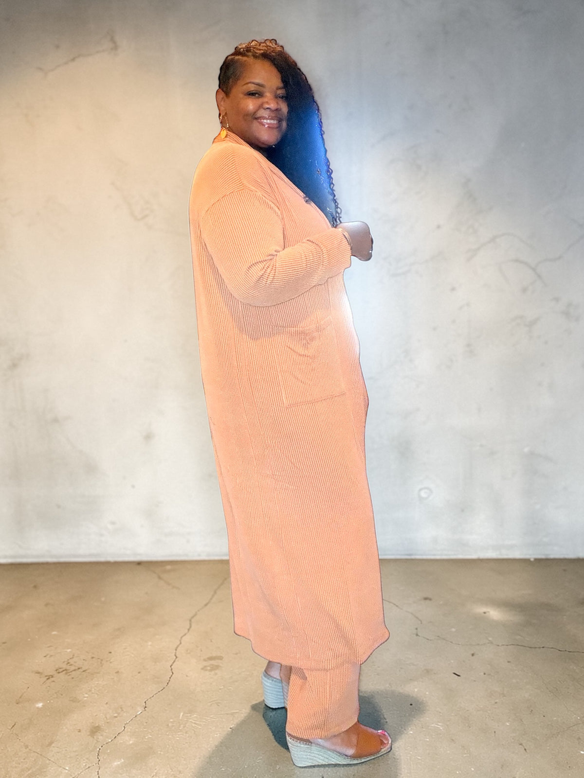 Plus Size 2 Piece Longline Cardigan And Pant Set