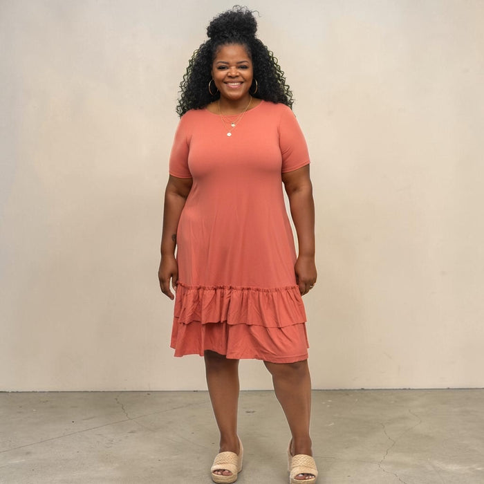 Plus Size Ruffled Knee Length Dress